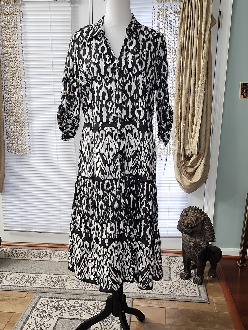 Mlle Gabrielle Black and White Ikat Shirt Dress